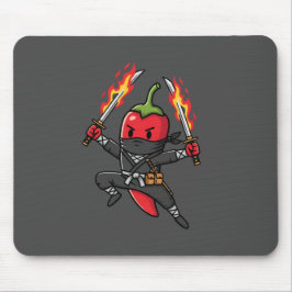 Funny Chili Pepper Fire Ninja Samurai Illustration マウスパッド