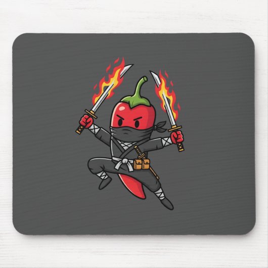 Funny Chili Pepper Fire Ninja Samurai Illustration マウスパッド (正面)