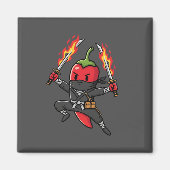 Funny Chili Pepper Fire Ninja Samurai Illustration マグネット (正面)