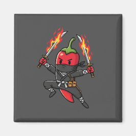 Funny Chili Pepper Fire Ninja Samurai Illustration マグネット