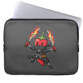 Funny Chili Pepper Fire Ninja Samurai Illustration ラップトップスリーブ