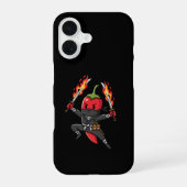 Funny Chili Pepper Fire Ninja Samurai Illustration iPhone 16ケース (裏面)