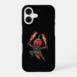 Funny Chili Pepper Fire Ninja Samurai Illustration iPhone 16ケース