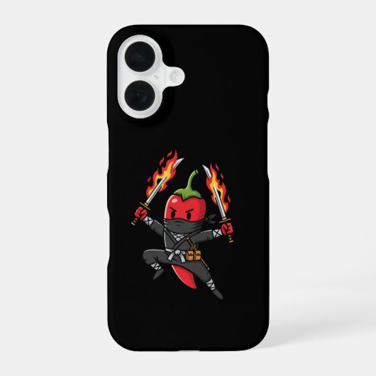 Funny Chili Pepper Fire Ninja Samurai Illustration iPhone 16ケース (裏面)