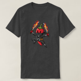 Funny Chili Pepper Fire Ninja Samurai Illustration Tシャツ