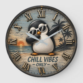 Funny Chill Vibes Only Penguin ラージ壁時計