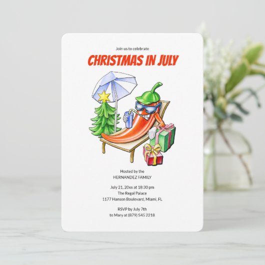 Funny Chilli Christmas in July Summer Pool Party 招待状 (スタンド正面)