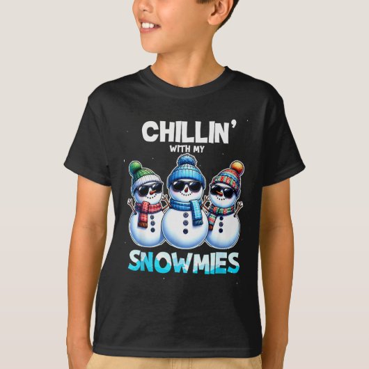 Funny Chillin With My Snowmies Christmas Snowman K Tシャツ (正面)