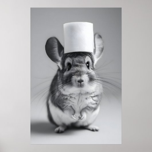 Funny Chinchilla Bathroom Print, Toilet Paper Hat ポスター (正面)