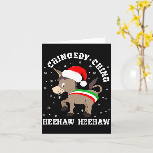 Funny Chingedy Ching Hee Haw Santa Merry Christmas カード (黄色い花)