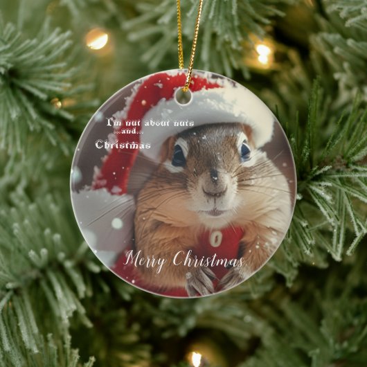 Funny Chipmunk Nut Merry Christmas Photo セラミックオーナメント (ツリー)