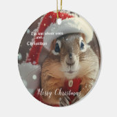 Funny Chipmunk Nut Merry Christmas Photo セラミックオーナメント (左)