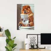 Funny Chow Chow Bathroom Print, Dog Reading ポスター (ホームオフィス)