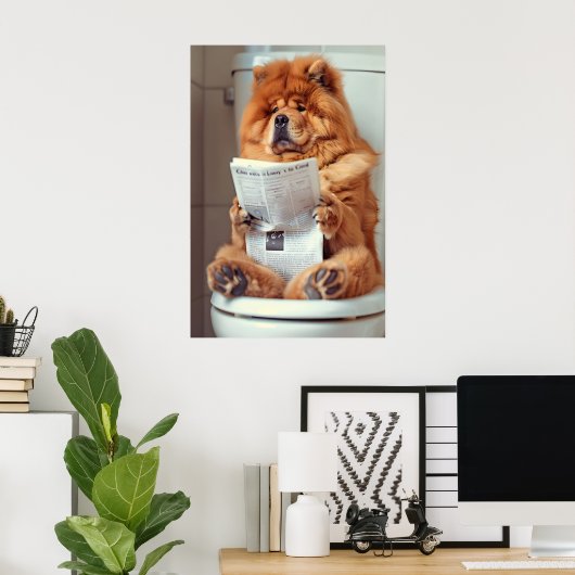 Funny Chow Chow Bathroom Print, Dog Reading ポスター (ホームオフィス)