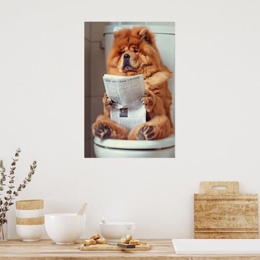 Funny Chow Chow Bathroom Print, Dog Reading ポスター (キッチン)