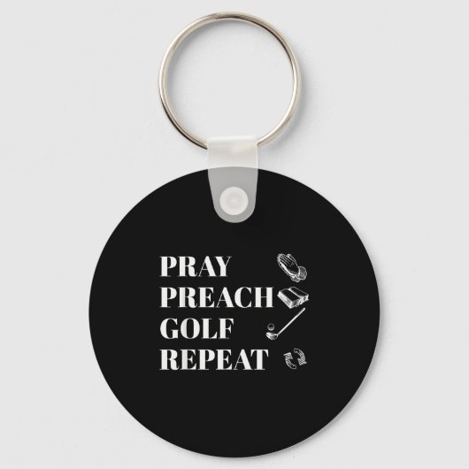 Funny Christian Pray Preach Golf Repeat Pastor Min キーホルダー (正面)