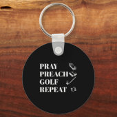 Funny Christian Pray Preach Golf Repeat Pastor Min キーホルダー (正面)