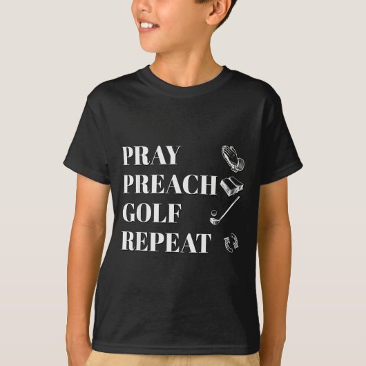 Funny Christian Pray Preach Golf Repeat Pastor Min Tシャツ (正面)
