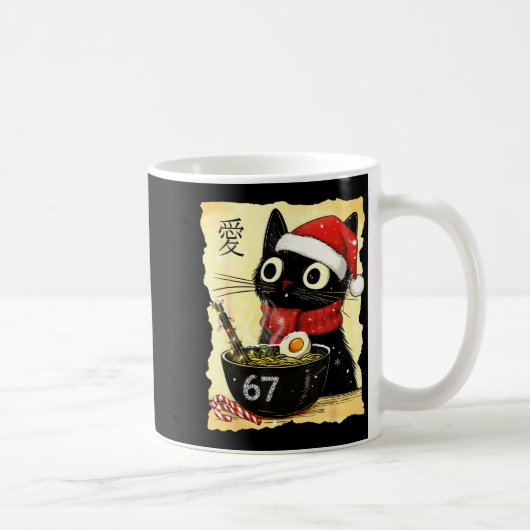 Funny Christmas 67 Six Seven Cat Ramen Japanese Ka コーヒーマグカップ (右)