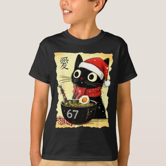 Funny Christmas 67 Six Seven Cat Ramen Japanese Ka Tシャツ (正面)