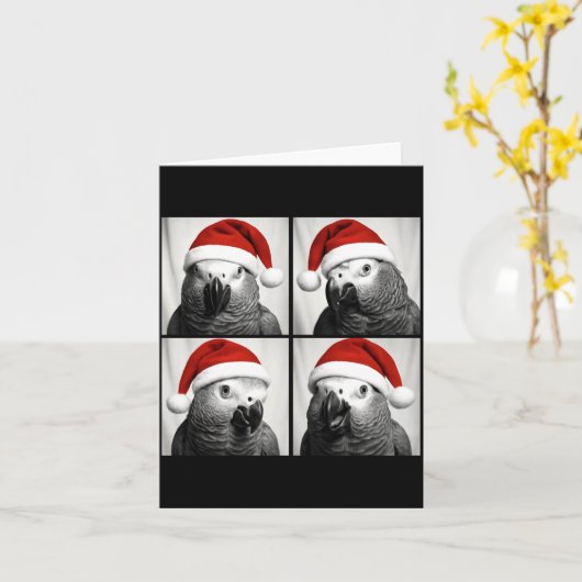 Funny Christmas African G Parrot Santa Photo Booth カード (黄色い花)