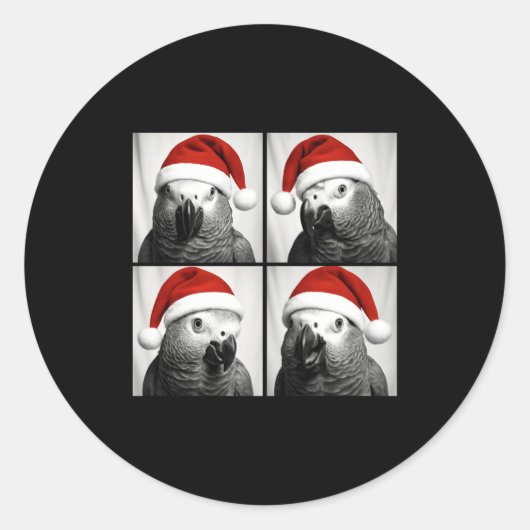 Funny Christmas African G Parrot Santa Photo Booth ラウンドシール (正面)
