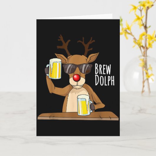 Funny Christmas Alcohol Shirt. Brew Dolph Beer Dri カード (黄色い花)