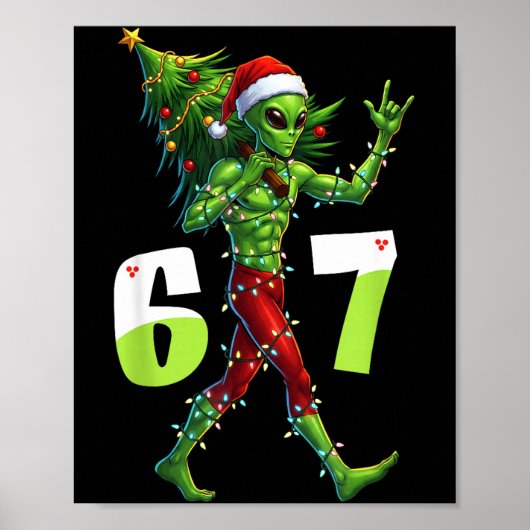 Funny Christmas Alien Six Seven Meme 67 Santa Hat  ポスター (正面)