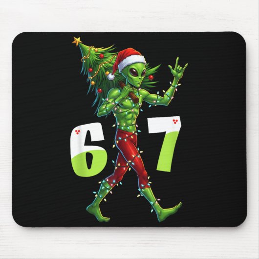 Funny Christmas Alien Six Seven Meme 67 Santa Hat  マウスパッド (正面)