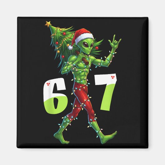 Funny Christmas Alien Six Seven Meme 67 Santa Hat  マグネット (正面)