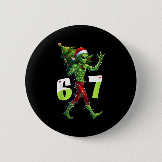 Funny Christmas Alien Six Seven Meme 67 Santa Hat  缶バッジ (正面)