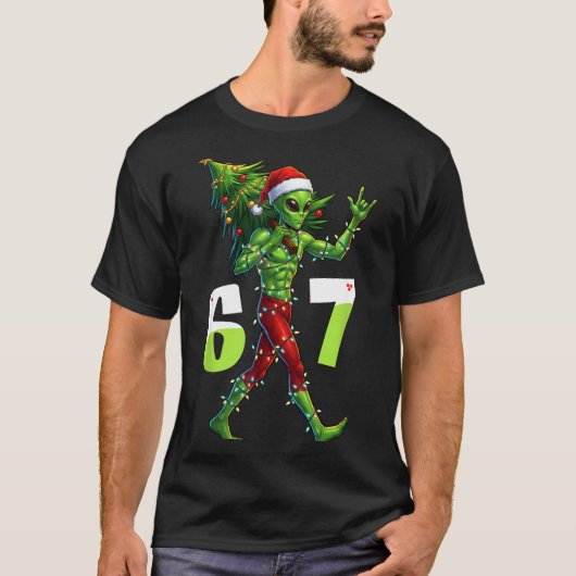 Funny Christmas Alien Six Seven Meme 67 Santa Hat  Tシャツ (正面)