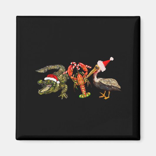 Funny Christmas Alligator Pelican Crawfish Holiday マグネット (正面)