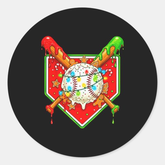 Funny Christmas Baseball Ice Cream Drip Men Women  ラウンドシール (正面)