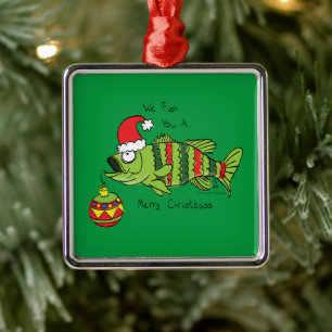 Funny Christmas Bass Fishing Fish Cute Cartoon メタルオーナメント