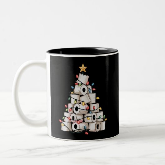 Funny Christmas Bathroom Toilet Paper Tree Humor ツートーンマグカップ (左)
