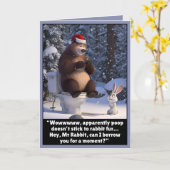 Funny Christmas bear and rabbit card カード (黄色い花)