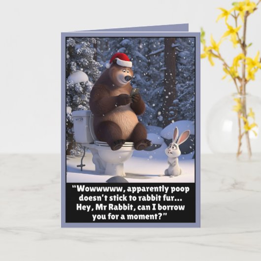 Funny Christmas bear and rabbit card カード (黄色い花)