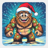 Funny Christmas Bigfoot Sasquatch スクエアシール (正面)