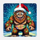 Funny Christmas Bigfoot Sasquatch メタルオーナメント (正面)