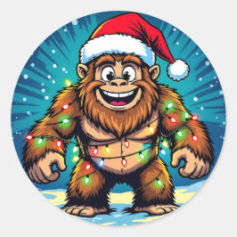 Funny Christmas Bigfoot Sasquatch ラウンドシール