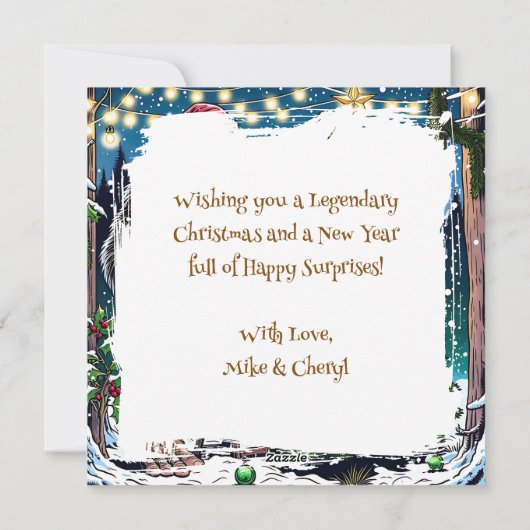 Funny Christmas Bigfoot Sasquatch Personalized シーズンカード (裏面)