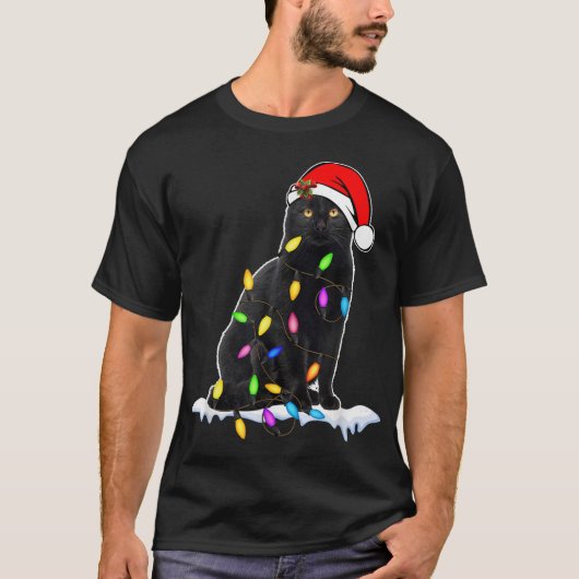 Funny Christmas Black Cat Design Tシャツ (正面)