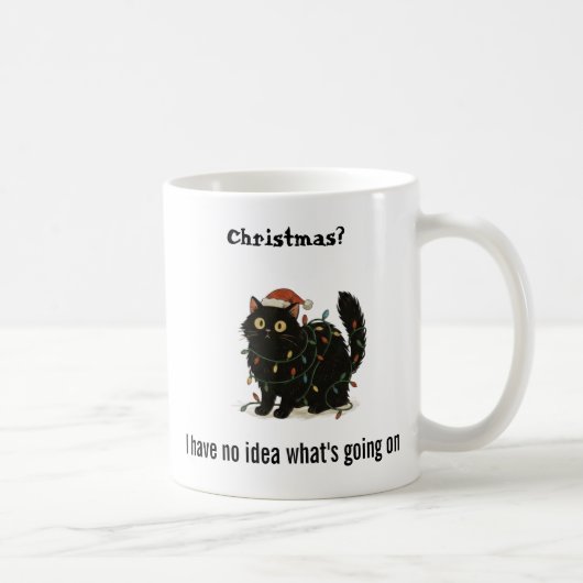 Funny Christmas Black Cat Lights Mug コーヒーマグカップ (右)
