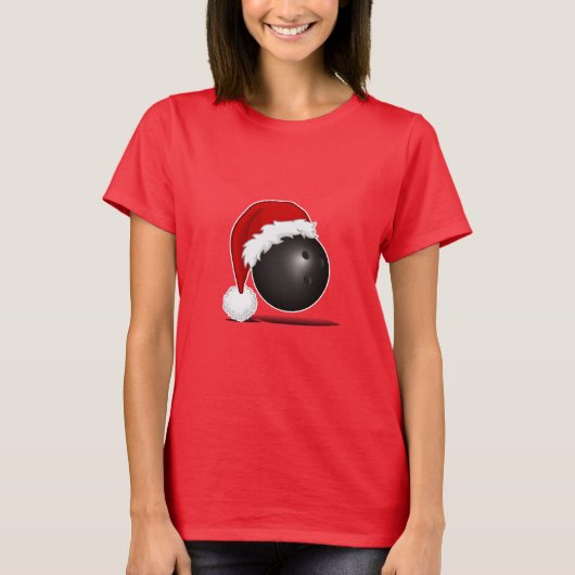 Funny Christmas Bowling Ball Santa hat - bowl fan Tシャツ (正面)