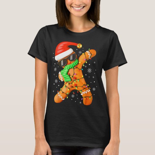 Funny Christmas Boys Kids Dabbing Gingerbread Xmas Tシャツ (正面)