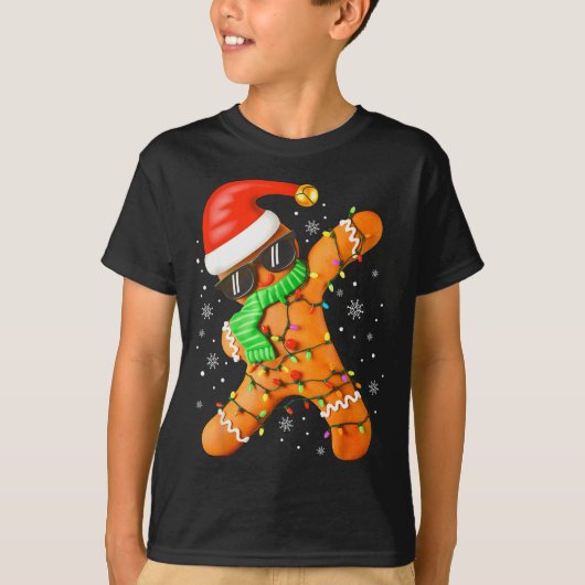 Funny Christmas Boys Kids Dabbing Gingerbread Xmas Tシャツ (正面)