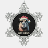 Funny Christmas Capy Holidays Xmas Capybara  スノーフレークピューターオーナメント (正面)