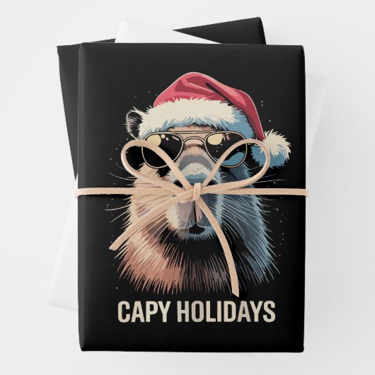 Funny Christmas Capy Holidays Xmas Capybara ラッピングペーパーシート (インサイチュ)