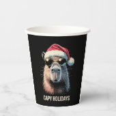 Funny Christmas Capy Holidays Xmas Capybara  紙コップ (正面)